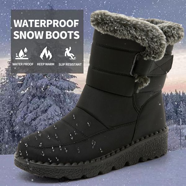 2023 inverno botas de neve femininas gola de pele de coelho artificial tubo alto quente à prova dwaterproof água botas femininas sapatos casuais tamanho grande 35-44