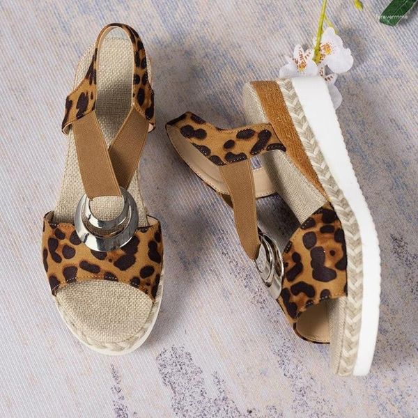 Sandalen Mode Leopard Druck frauen 2023 Metall Dekoration Keile Alias Mujer Leichte Nicht-Slip Gladiator Schuhe Frauen