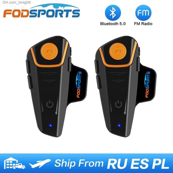 Fodsports BT-S2 Pro capacete de motocicleta interfone moto fone de ouvido sem fio bluetooth à prova d'água 1000m BT 5.0 Interfone FM Tipo-C Q230830