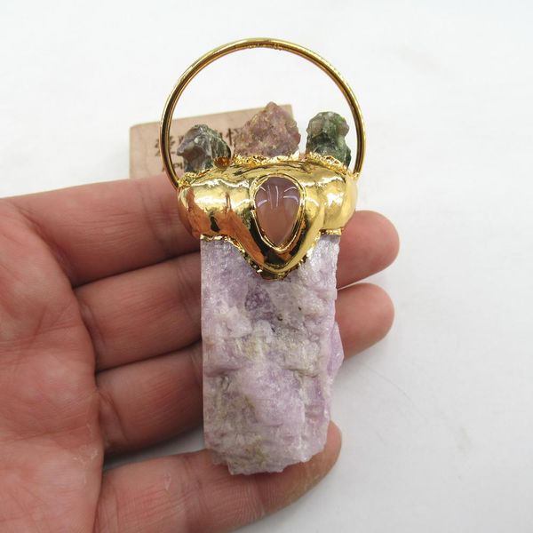 Altro APDGG Natural Pink Kunzite Rough Druzy Tourmaline Quartz Incanca Circlana Pendante Gioielli che producono fai da te fai da te