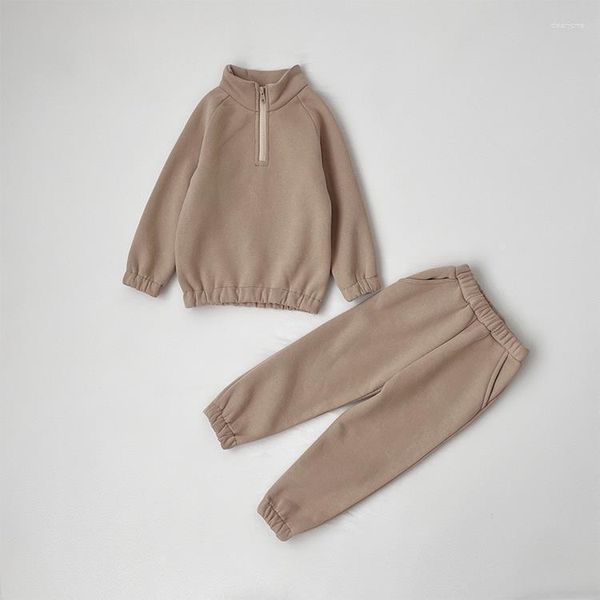 Conjuntos de roupas outono e inverno bebê manga longa conjunto de pelúcia para meninos meninas em pé pescoço suéteres leggings casuais duas peças