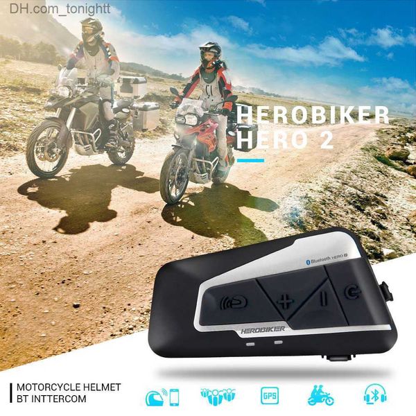 Herobiker 2 устанавливает 1200 м BT мотоцикл -шлем с водонепроницаемым беспроводным Bluetooth Moto Hearset Interphone FM Radio для поездок Q230831