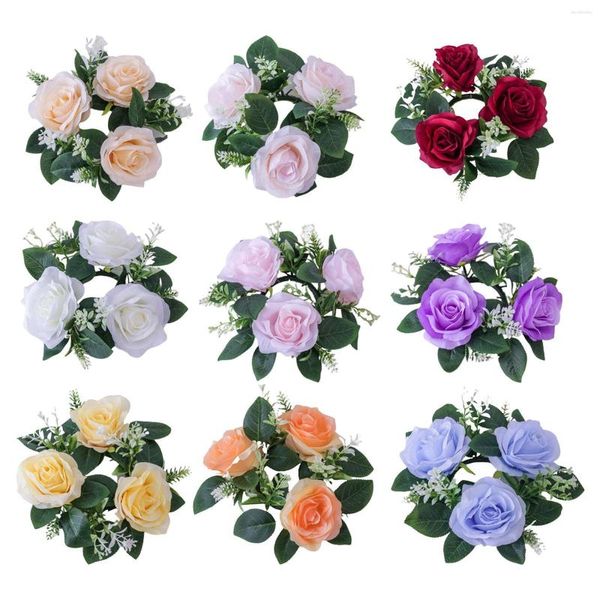 Flores decorativas rosas artificiais anéis de vela grinaldas florais pequena grinalda pilar titular para halloween janela de natal mesa de casamento