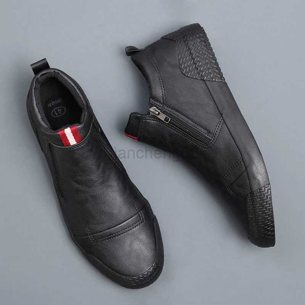 Sapatos de vestido novos homens de couro sapatos casuais primavera outono moda duplo zíper tendência alta tops sapatos planos legal mocassins homem botas de inverno l0830