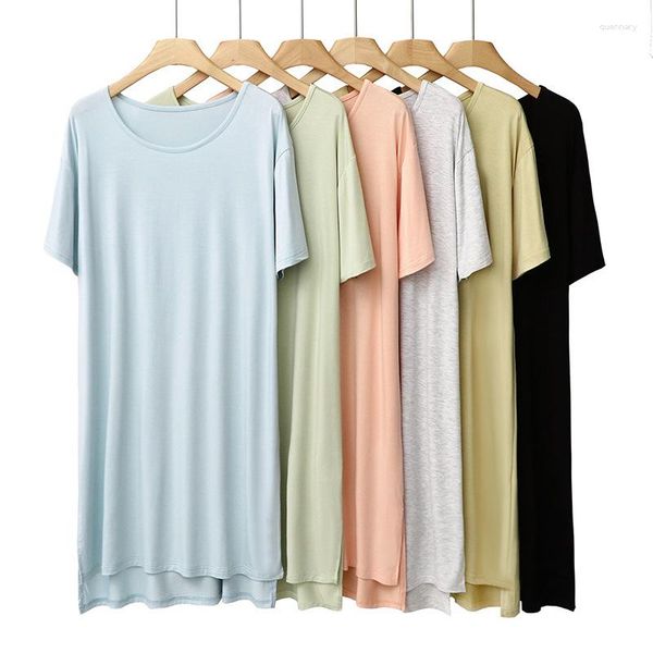 Mulheres sleepwear confortável homewear mulheres casual sólido camisola senhoras macio modal nightdress feminino colarinho redondo de alta qualidade sono