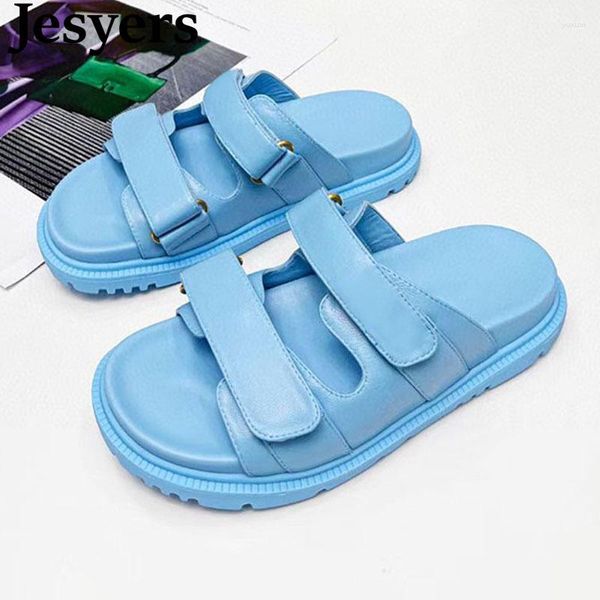 Hausschuhe Sommer Echtes Leder Dicke Sohlen Flache Frauen Open-toe Monochrome Sandalen Damen Bequeme Außerhalb Urlaub Schuhe