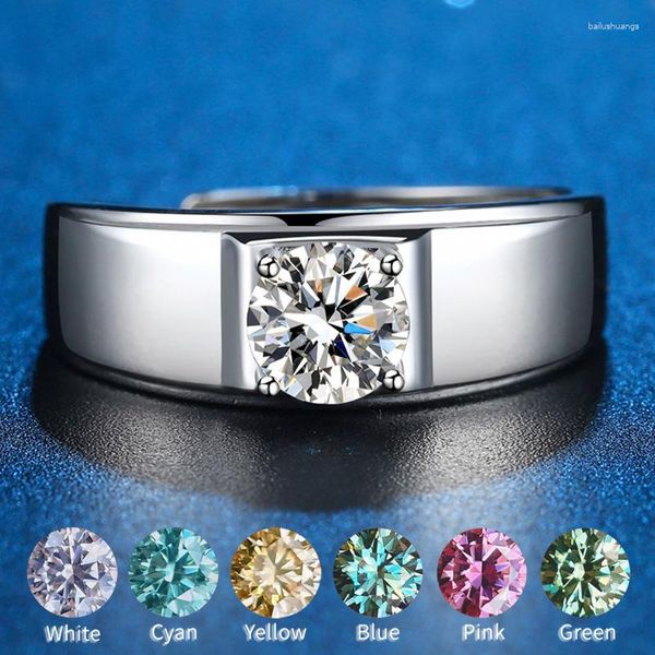 Cluster-Ringe Großhandel 0,5-3 CT Moissanit Ring für Männer Blau Rosa Gelb Grün Cyan Stein S925 Silber
