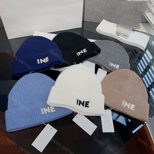 Tasarımcı Yün Beanie Erkek Kadın Örme Şapkalar Beanies Kış Termal Kafatası Şapkası Ski Marka Bonnet Üst Kafatası Kapağı Lüks Sıcak Kapaklar Aksesuarlar Siyah Mavi