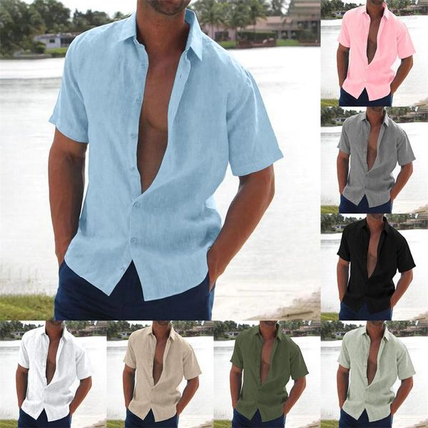 Camicie casual da uomo Camicia estiva in cotone e lino a maniche corte Abbigliamento da spiaggia formale con risvolto di alta qualità