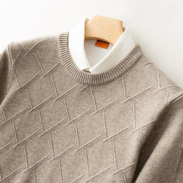 Maglioni da uomo di spessore cashmere misto cotone maglione lavorato a maglia da uomo 2023 autunno inverno coreano rombo jacquard pullover uomo maglione pull homme