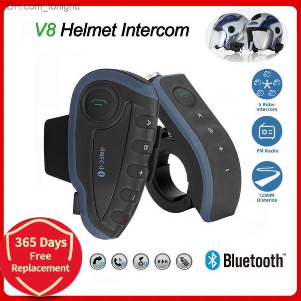 Cuffie per casco moto per 5 ciclisti Cuffie interfono Bluetooth V8 Moto Communicator Altoparlante Interphone Biker Telecomando Q230830