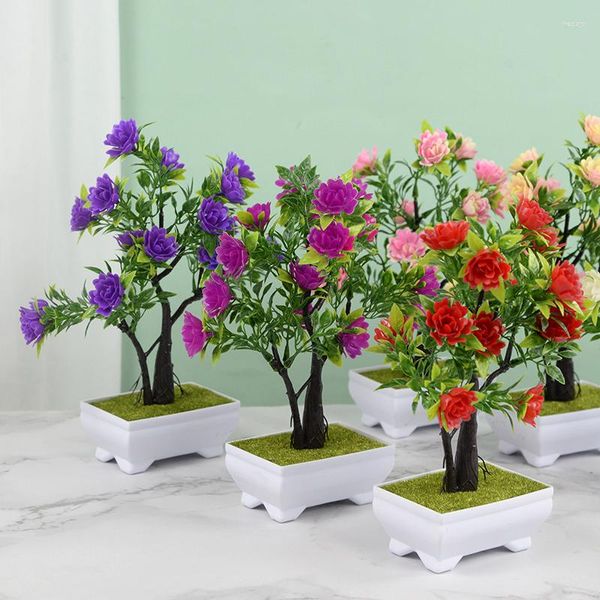 Dekorative Blumen, künstliche Blumen, Bonsai, kleiner Baum, Simulationstopf für Büro, Zuhause, Garten, Dekoration, Hochzeit, Party, Tisch, Topf, Fake