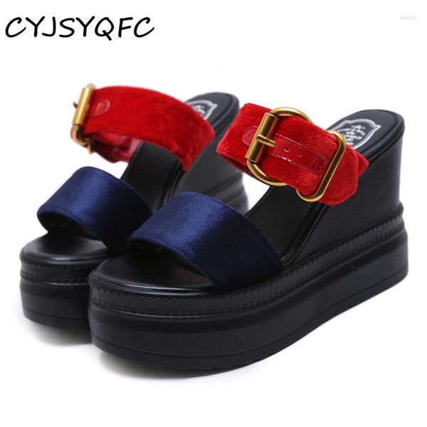 Hausschuhe CYJSYQFC Est Peep Toe Platform Wedges Sandalen Sexy Schnallenriemen Höhe erhöhende Dame Sommer Outdoor Casual Slides