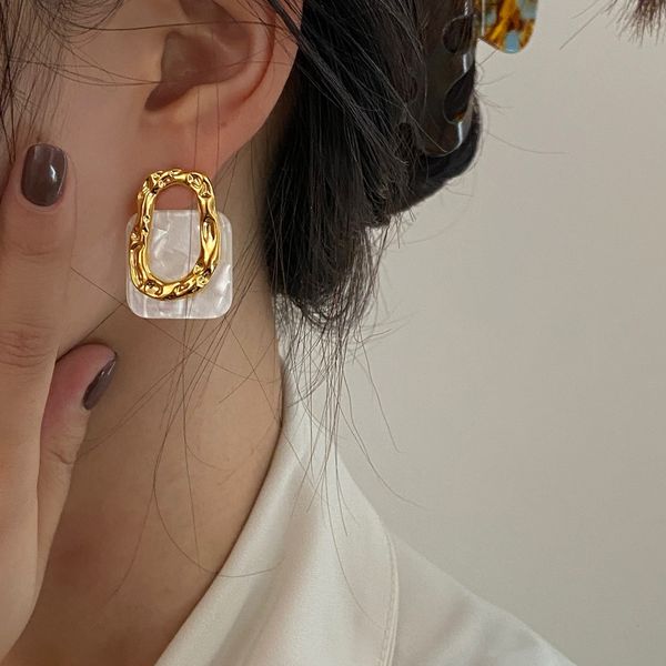 Fascino AENSOA Corea resina acrilica geometrica quadrata appesa orecchini moda metallo cavo gioielli alla moda regalo 230830