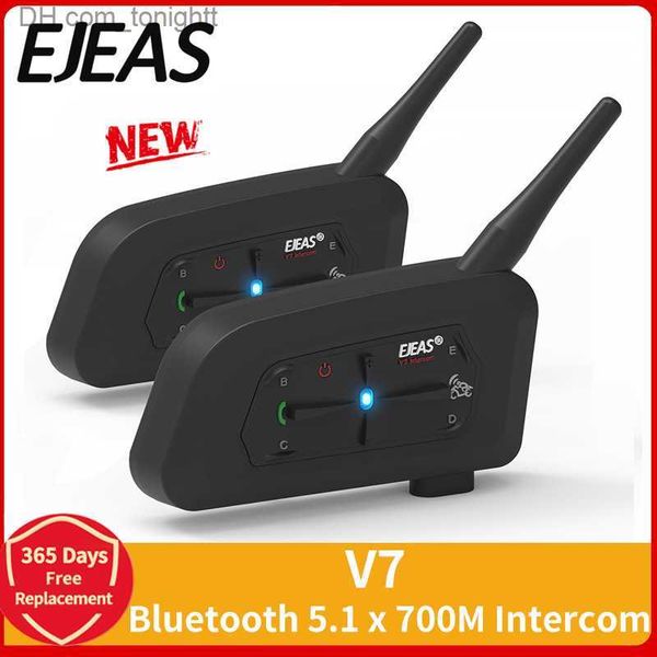 EJEAS V7 Capacete de motocicleta Bluetooth Headset Intercom com 700M BT V5.0 IP65 Comunicador de interfone à prova d'água para 7 pilotos Q230831