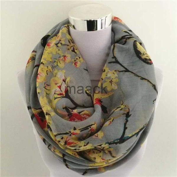 Sciarpe New Magpie Bird stampa Viscosa Match Ipek Esarp Sciarpe ad anello Fiore Infinity Sciarpa primavera Avvolge sciarpa ad anello caldo per donna HKD230830