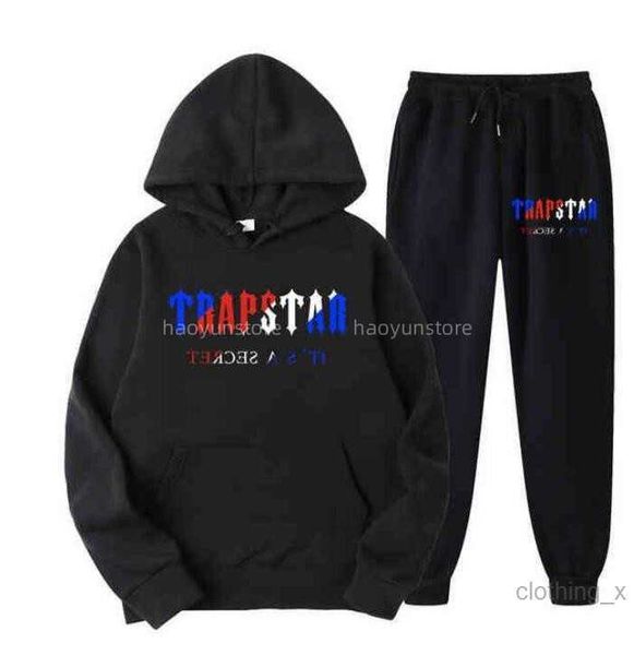 Männer T-shirts 2023 Marke Trapstar Gedruckt Sportswear Männer 15 Farben Warme Zwei Stücke Set Lose Hoodie Sweatshirt Hosen Jogging schwarz Weiß Einfarbig rosa