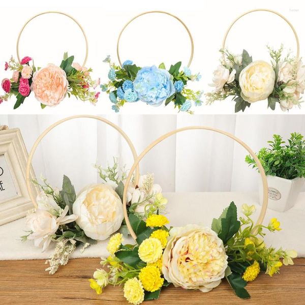 Dekorative Blumen Wandbehang Pfingstrose Blumen Hoop Kranz Künstliche Rose Bambus Ring für Zuhause Innentür Dekoration Hochzeit