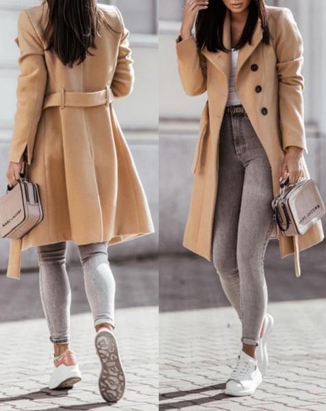 Mulheres misturas de lã casual botão frontal longline casaco com cinto outono inverno moda mulher roupas outifits casaco de inverno para mulheres 230830