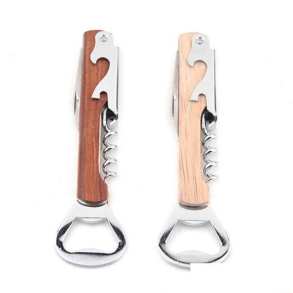 Apriscatole 4 in 1 apribottiglie per vino e birra manico in legno cavatappi Deluxe tenuto in mano doppia cerniera camerieri consegna a domicilio giardino di casa Kitch Dhv8O