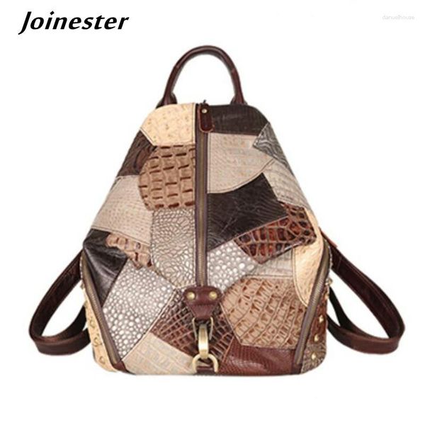 Schultaschen Damen Echtes Leder Rucksack Geldbörse Anti Diebstahl 10 Zoll Laptop Schultasche Weiblich Vintage Wasserdicht Lässig Reise Patchwork