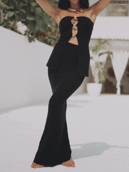 Röcke Elegantes 2-teiliges Maxirock-Set für Damen mit sexy ärmellosem Crop-Top und figurbetontem Langrock mit hoher Taille – perfekt zum Ausgehen