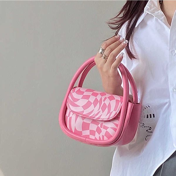 Süße rosa Damen kleine Umhängetaschen niedlich kariert Girly Tote Geldbörse Handtaschen Mode PU Leder weiblich Top Griff Umhängetasche