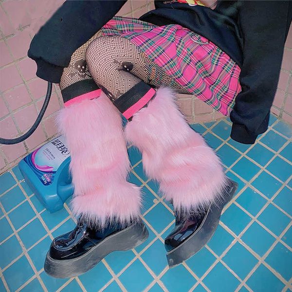 Andere Bekleidung Kunstpelz Beinwärmer JK Stiefel Socken Frauen Harajuku Y2k Lolita Rave Fluffies Stiefelüberzug Pelz Winter Gewürz wärmende Fußmanschette J230830