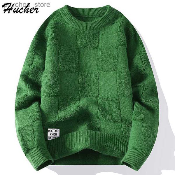 Huncher Erkek Örme Süveter Erkekler 2022 Kış Kalın Kabarık Günlük Boyut Vintage Jumper Erkek Kore Moda Crewneck Sweaters Q230830