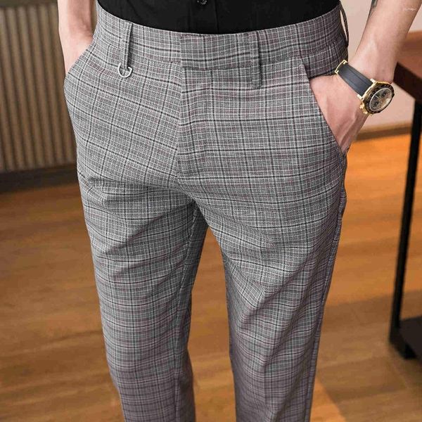 Ternos masculinos 2023 primavera negócios calças casuais versão coreana nove moda homem xadrez calças masculinas de alta qualidade social terno fino
