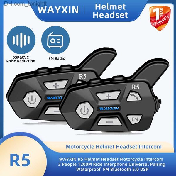 Wayxin R5 Kask Kulaklık Motosiklet İntercom 2 Kişiler 1200m Ride INTERPLEP Eşleştirme Su geçirmez FM Bluetooth 5.0 DSP Q230830