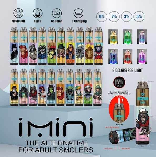 Factory IMINI Prezzo all'ingrosso di grandi sfuggiti 7k 7K volume di fumo alto sigarette elettroniche 15 ml 0%/2%/3%/5%Penna vaporizzatore a flusso d'aria regolabile ECIG