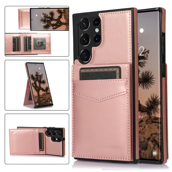 Capa de telefone retro vertical de couro Vogue para iPhone 15 14 13 12 Pro Max Samsung Galaxy A52 5G A13 A14 A72 A73 S22 S23 Ultra Plus Vários slots para cartões Capa de suporte de carteira