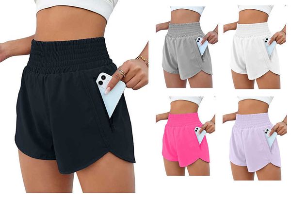 LU LU LEMONS Yoga Algin Pantaloncini da donna Donna Sport Hotty Pantaloncini caldi Vita alta Pista che Leggings da corsa Tasche laterali Antiriflesso Pantaloni elastici dimagranti Collant LL Alig