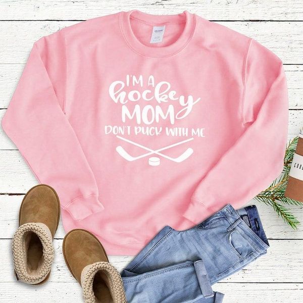 Felpe con cappuccio da donna Sugarbaby Arrivo I Am A Hockey Mom Don't Puck With Me Felpa Maglione Girocollo da donna Top carini