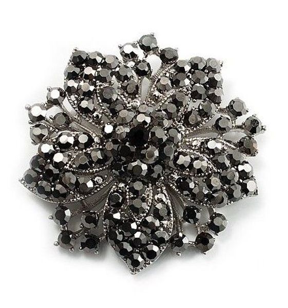 Spille con stella marina stile vintage, grandi 2 pollici, placcate in argento rodiato, nero intenso, strass di cristallo e diamante