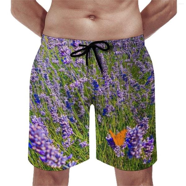 Shorts masculinos Board Lavender Field Casual Swim Trunks Roxo Flor Impressão Homens Secagem Rápida Correndo Na Moda Plus Size Praia Calças Curtas