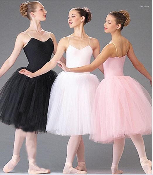 Bühnenkleidung Erwachsene Romantische Ballett-Tutu-Tanz-Probe-Übungsröcke Schwan-Kostüme für Frauen Lange Tüllkleider Weiß Rosa Schwarz Farbe