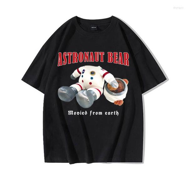 Homens Camisetas Urso Estético para Homens Vintage Camisetas Hip Hop T-shirt Verão Tops Algodão Oversize Tees Harajuku Moda Tshirt