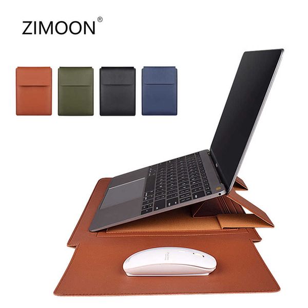 Capa de couro pu para macbook air pro 13/14/15 polegadas bolsa para laptop com suporte bolsa para notebook pasta com mouse pad hkd230828