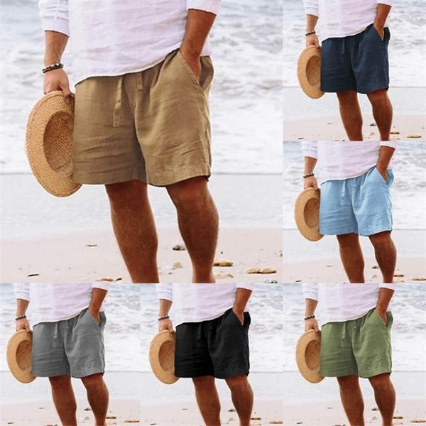 Shorts masculinos casual verão linho correndo fitness esportes oversized moda praia vento velocidade seco cordão 2023 roupas