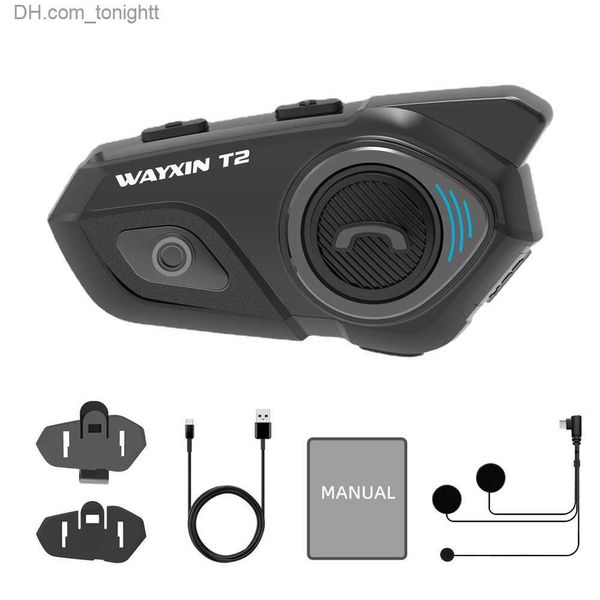 Wayxin T2 Motosiklet Bluetooth Intercom 2 Rider Intercomunicador Motos Interphone BT 5.0 Su Geçirmez Biker Q230830