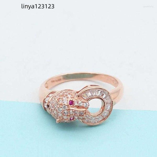 Anelli a grappolo 585 oro viola 14K rosa intarsiato testa di leopardo cristallo per le donne regalo di gioielli di lusso leggero con fascino di apertura