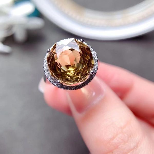Cluster-Ringe, luxuriöser Edelstein-Ring in Rosenform, 6 Karat, 12 mm, VVS-Qualität, natürlicher Citrin, massiver 925er-Silberschmuck
