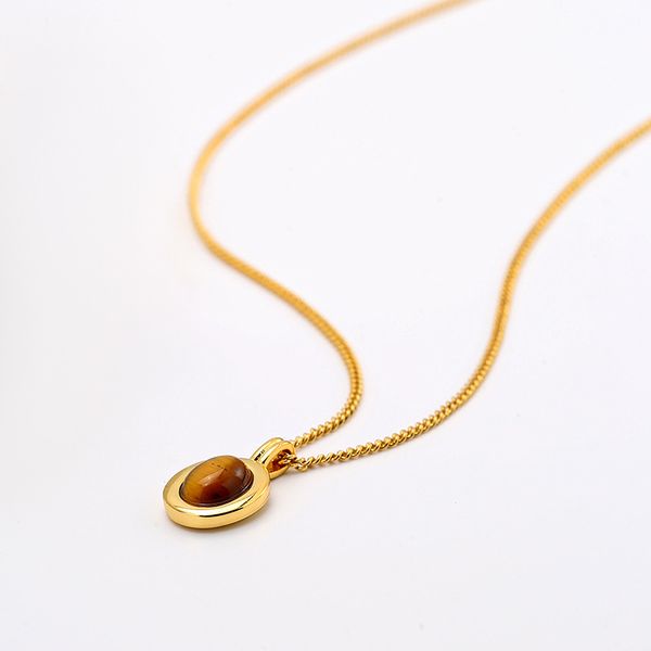 Collana con pietra occhio di tigre da donna, versatile, semplice, di alta qualità, catena per collare, versione coreana, in stile, design piccolo e popolare, catena per collare leggera e di lusso