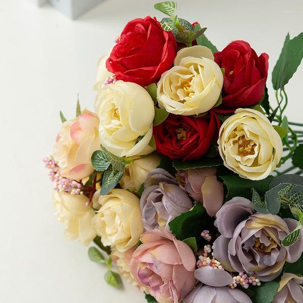 Flores decorativas simulação rosas decoração de casamento rústico segurando casa arranjo de flores presente do dia dos namorados