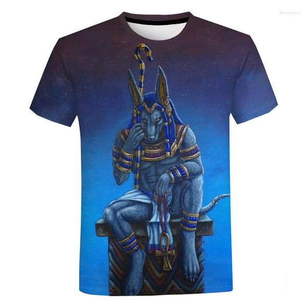 Homens Camisetas Vintage Anubis Preto Arte Egípcia 3D Impresso T-shirt Homens Mulheres Casual Manga Curta Antigo Egito Camisa Clássica Tee Tops