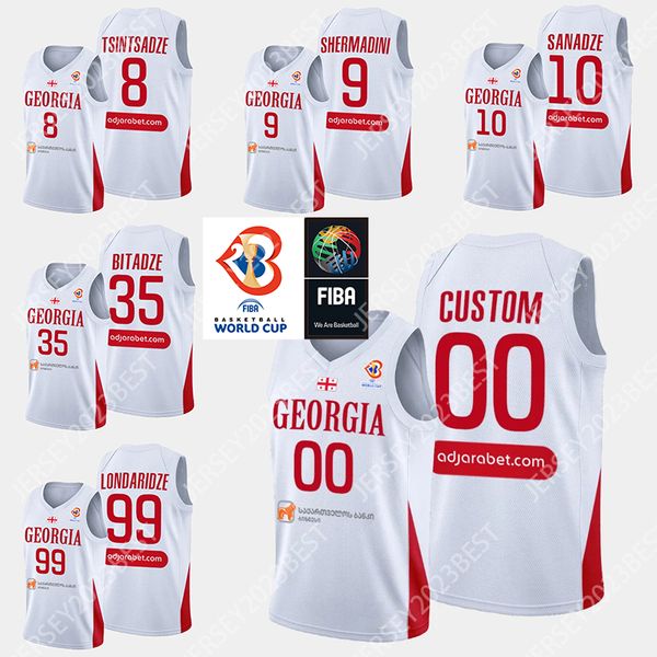 2023 Georgia Fiba World Cup Maglia da basket 99 Ilia Londaridze 35 Goga Bitadze 8 Giorgi Tsintsadze Bianco uomo donna gioventù XS-4XL