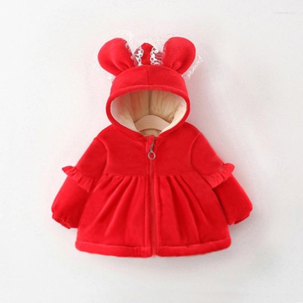 Piumino invernale per bambina Parka orecchie in pizzo più velluto spesso clip in cotone giacca per bambini abbigliamento da cartone animato capispalla per bambini