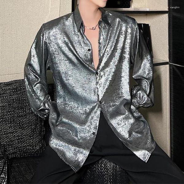 Camisas casuais masculinas roupas incomuns produtos reflexivos para homens nightclub festa desgaste oversize custume solto moda coreana roupas elegantes